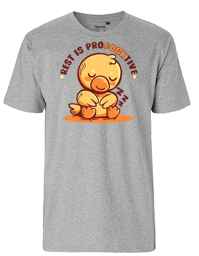 Rest is ProDUCKtive - Ente, produktiv, Schlaf, rest is productive, sleepy duck, sleeping duck, cute duck, productivity, self care, cozy duck, introvert humor, burnout, mental health, tired but trying, resting, duck meme shirt, cozy, relaxing vibes - Fairtrade T-Shirt