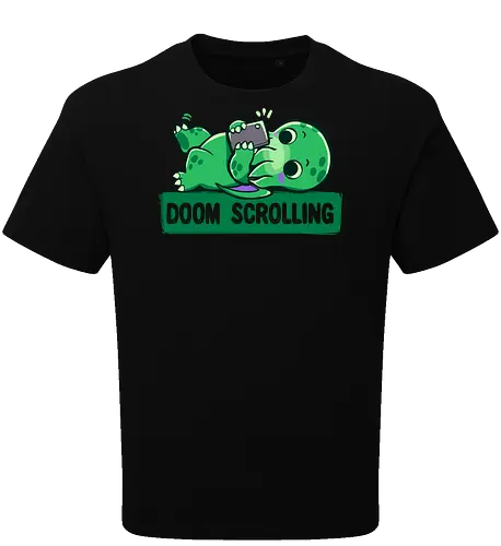 Doom Scrolling - Handy, scrollen, entspannen, doom scrolling, eldritch, tentacle monster, cosmic creature, phone addiction, internet humor, tired meme, funny monster, scroll meme, relatable humor, funny creature, social media, exhausted humor, cute monster, late night scroll - Oversize T-Shirt