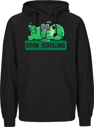 Doom Scrolling - Handy, scrollen, entspannen, doom scrolling, eldritch, tentacle monster, cosmic creature, phone addiction, internet humor, tired meme, funny monster, scroll meme, relatable humor, funny creature, social media, exhausted humor, cute monster, late night scroll - Fairtrade Hoodie