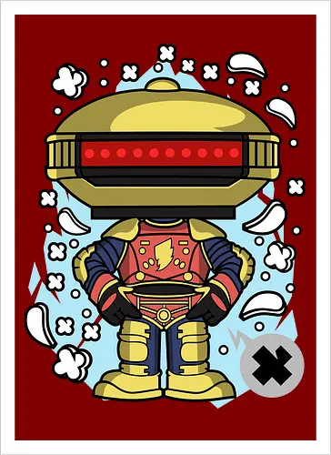 Roboter Scheibenkopf Goldene Rote Rüstung Superheld Pop Art - Roboter goldener Scheibenkopf, Alpha 5, Power Rangers, Gold Ranger, goldene rote Heldenrüstung, Superheld Roboter Pop Art, roter Visier Roboter, 90er Geek Kunst, Roboter Kampfrüstung, Roboter Held Illustration, Geek Nostalgie Druck, goldener Roboter Popkultur, Roboter Held Shirt, bunter Pop Art Roboter, super goldene Rüstung, Blitz Brust Held, Roboter Held Pose, Geek Nostalgie Geschenk - Artprint
