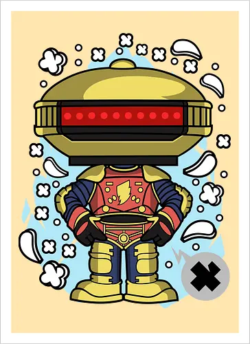 Roboter Scheibenkopf Goldene Rote Rüstung Superheld Pop Art - Roboter goldener Scheibenkopf, Alpha 5, Power Rangers, Gold Ranger, goldene rote Heldenrüstung, Superheld Roboter Pop Art, roter Visier Roboter, 90er Geek Kunst, Roboter Kampfrüstung, Roboter Held Illustration, Geek Nostalgie Druck, goldener Roboter Popkultur, Roboter Held Shirt, bunter Pop Art Roboter, super goldene Rüstung, Blitz Brust Held, Roboter Held Pose, Geek Nostalgie Geschenk - Artprint