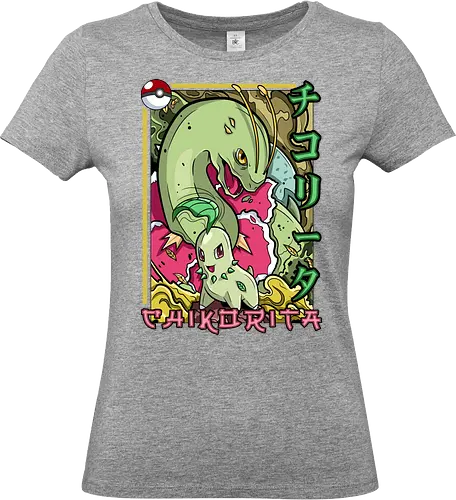 Johto Gras Pocket Duo - Lebendige Traditionelle Japanische Kunst - Johto Gras Pokemon Kunst, Pokemon Entwicklungs Duo, japanische Pokemon Kunst, Ukiyo-e Pokemon Druck, orientalisches Pokemon Design, Starter Pokemon Shirt, lebendige japanische Kunst, traditioneller Pokemon Druck, Gras Pokemon Design, Otaku Pokemon Shirt, Kanji Pokemon Kunst, exklusiver Geek Pokemon Druck, Gen Zwei Pokemon Design, Premium japanische Pokemon Kunst, Nerd Pokemon Shirt - Standard T-Shirt (Women)