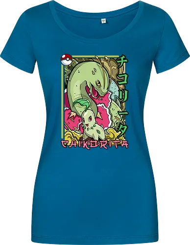 Johto Gras Pocket Duo - Lebendige Traditionelle Japanische Kunst - Johto Gras Pokemon Kunst, Pokemon Entwicklungs Duo, japanische Pokemon Kunst, Ukiyo-e Pokemon Druck, orientalisches Pokemon Design, Starter Pokemon Shirt, lebendige japanische Kunst, traditioneller Pokemon Druck, Gras Pokemon Design, Otaku Pokemon Shirt, Kanji Pokemon Kunst, exklusiver Geek Pokemon Druck, Gen Zwei Pokemon Design, Premium japanische Pokemon Kunst, Nerd Pokemon Shirt - Women T-Shirt