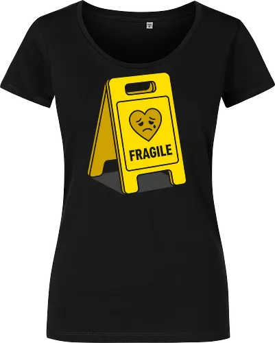 Caution: Fragile Heart Sign - fragile heart shirt, caution sign graphic tee, funny mental health apparel, sad heart streetwear, emotional warning clothing, sarcastic introvert shirt, pop art sign design, relatable aesthetic tee, handle with care merch, quirky graphic fashion - Women T-Shirt