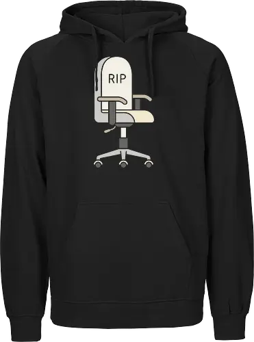 Rest In Paperwork: The RIP Office Chair - corporate burnout shirt, funny anti work tee, RIP office chair graphic, death by desk job apparel, sarcastic employee clothing, minimalist dark humor, remote worker gift, toxic workplace meme, quiet quitting streetwear, pastel office aesthetic - Fairtrade Hoodie
