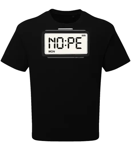 The "Nope" Clock: Monday Morning Mood - funny morning shirt, nope alarm clock graphic, monday blues apparel, relatable introvert tee, sarcastic clock design, lazy day streetwear, minimalist aesthetic clothing, night owl merch, anti morning person shirt, funny typography tee - Oversize T-Shirt