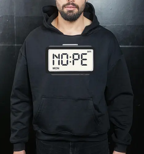 The "Nope" Clock: Monday Morning Mood - funny morning shirt, nope alarm clock graphic, monday blues apparel, relatable introvert tee, sarcastic clock design, lazy day streetwear, minimalist aesthetic clothing, night owl merch, anti morning person shirt, funny typography tee - Cropped Hoodie