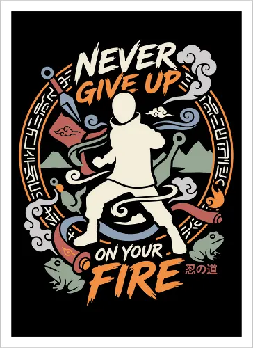 Will of Fire: The Ninja's Path - Naruto silhouette shirt, anime motivational graphic tee, Will of Fire apparel, shonen ninja streetwear, Hidden Leaf village design, never give up quote shirt, aesthetic otaku clothing, nostalgic anime merch, Japanese text ninja tee, anime hero fashion - Artprint