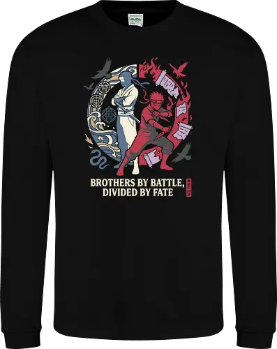 Divided by Fate: The Uchiha Clash - Sasuke and Itachi shirt, Uchiha brothers graphic tee, anime rivalry apparel, shonen ninja streetwear, dark aesthetic anime clothing, minimalist manga design, divided by fate quote, retro anime battle shirt, Japanese ninja fashion, otaku aesthetic tee - Sweatshirt