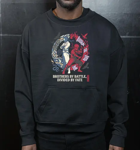 Divided by Fate: The Uchiha Clash - Sasuke and Itachi shirt, Uchiha brothers graphic tee, anime rivalry apparel, shonen ninja streetwear, dark aesthetic anime clothing, minimalist manga design, divided by fate quote, retro anime battle shirt, Japanese ninja fashion, otaku aesthetic tee - Cropped Sweatshirt