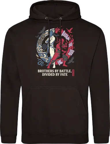 Divided by Fate: The Uchiha Clash - Sasuke and Itachi shirt, Uchiha brothers graphic tee, anime rivalry apparel, shonen ninja streetwear, dark aesthetic anime clothing, minimalist manga design, divided by fate quote, retro anime battle shirt, Japanese ninja fashion, otaku aesthetic tee - Standard Hoodie