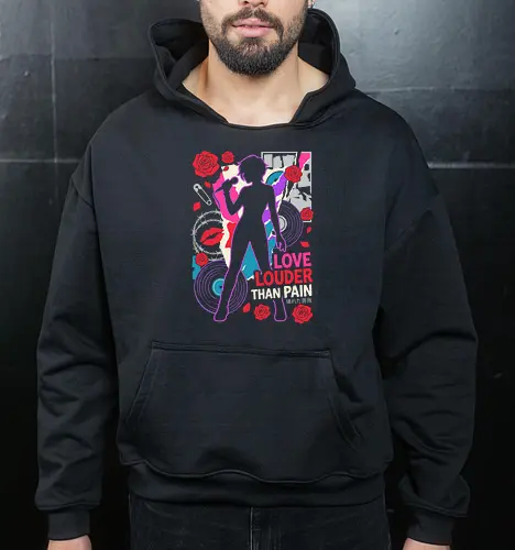 Love Louder: The Punk Rock Rose - Nana inspired shirt, punk rock anime graphic tee, Y2K aesthetic streetwear, shoujo manga apparel, alternative anime clothing, grunge music shirt, retro collage art design, red rose punk merch, negative space anime fashion, female vocalist graphic - Cropped Hoodie