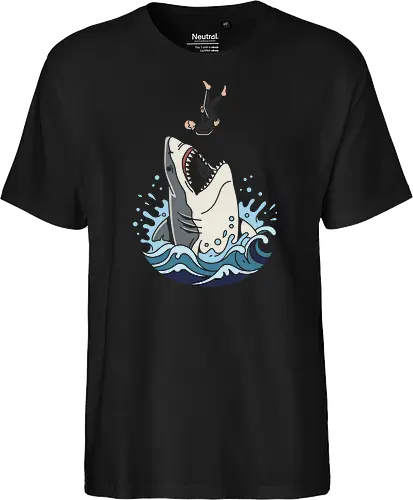 Apex Predator: The Great Dive - Great white shark shirt, ocean predator graphic tee, scuba diver apparel, marine biology streetwear, edgy shark design, retro ocean wave clothing, thriller movie aesthetic, sea monster merch, aesthetic surf fashion, deep blue sea tee - Fairtrade T-Shirt