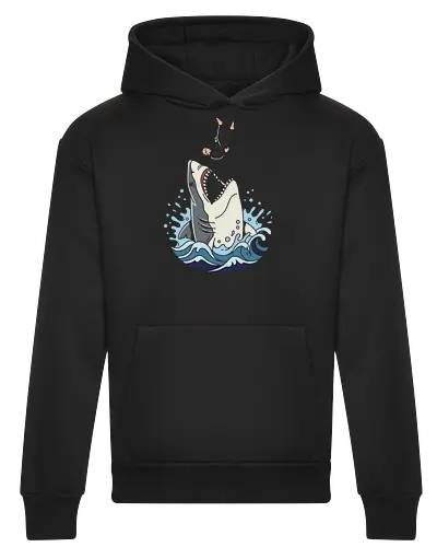 Apex Predator: The Great Dive - Great white shark shirt, ocean predator graphic tee, scuba diver apparel, marine biology streetwear, edgy shark design, retro ocean wave clothing, thriller movie aesthetic, sea monster merch, aesthetic surf fashion, deep blue sea tee - Heavyweight Hoodie