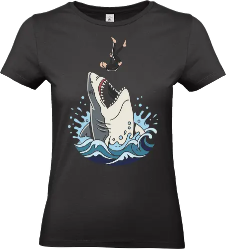 Apex Predator: The Great Dive - Great white shark shirt, ocean predator graphic tee, scuba diver apparel, marine biology streetwear, edgy shark design, retro ocean wave clothing, thriller movie aesthetic, sea monster merch, aesthetic surf fashion, deep blue sea tee - Standard T-Shirt (Women)