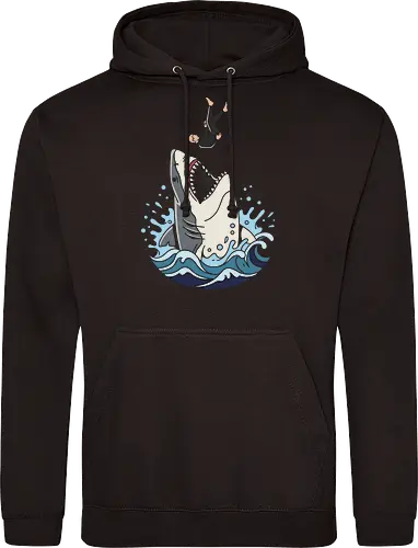 Apex Predator: The Great Dive - Great white shark shirt, ocean predator graphic tee, scuba diver apparel, marine biology streetwear, edgy shark design, retro ocean wave clothing, thriller movie aesthetic, sea monster merch, aesthetic surf fashion, deep blue sea tee - Standard Hoodie