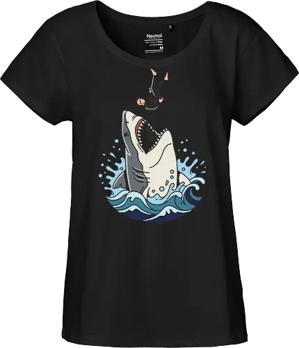 Apex Predator: The Great Dive - Great white shark shirt, ocean predator graphic tee, scuba diver apparel, marine biology streetwear, edgy shark design, retro ocean wave clothing, thriller movie aesthetic, sea monster merch, aesthetic surf fashion, deep blue sea tee - Fairtrade Girl Shirt