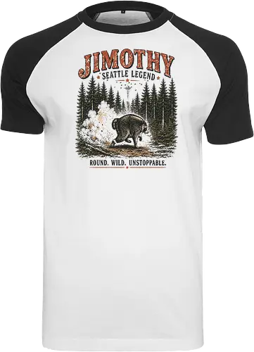 Jimothy Waschbär – Seattle Legende | Wild & Unaufhaltsam - Jimothy Waschbär, Seattle, Waschbär, Seattle Legende, Pacific Northwest, Wald, Wildtier, Space Needle, Vintage Design, Retro Stil, Tiermotiv, Natur, USA, Outdoor, Tierliebhaber - Raglan T-Shirt