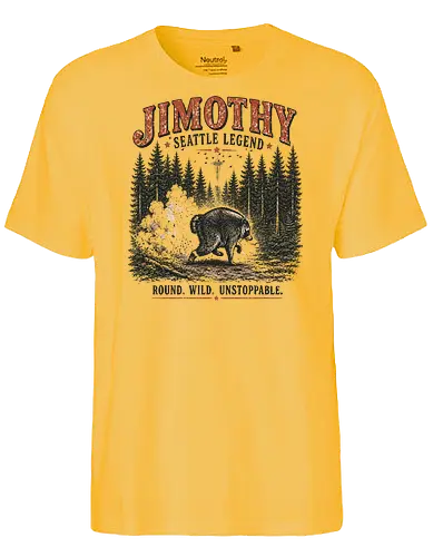 Jimothy Waschbär – Seattle Legende | Wild & Unaufhaltsam - Jimothy Waschbär, Seattle, Waschbär, Seattle Legende, Pacific Northwest, Wald, Wildtier, Space Needle, Vintage Design, Retro Stil, Tiermotiv, Natur, USA, Outdoor, Tierliebhaber - Fairtrade T-Shirt