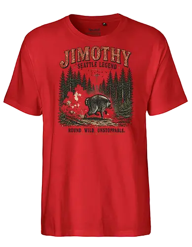 Jimothy Waschbär – Seattle Legende | Wild & Unaufhaltsam - Jimothy Waschbär, Seattle, Waschbär, Seattle Legende, Pacific Northwest, Wald, Wildtier, Space Needle, Vintage Design, Retro Stil, Tiermotiv, Natur, USA, Outdoor, Tierliebhaber - Fairtrade T-Shirt