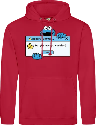 Hungry Server - A funny retro computer-inspired design that reimagines the classic cookie popup with geek humor. Perfect for programmers, developers, gamers, and tech enthusiasts. - Standard Hoodie