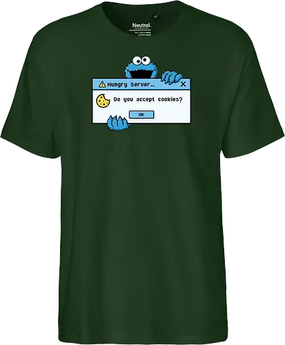 Hungry Server - A funny retro computer-inspired design that reimagines the classic cookie popup with geek humor. Perfect for programmers, developers, gamers, and tech enthusiasts. - Fairtrade T-Shirt