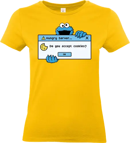Hungry Server - A funny retro computer-inspired design that reimagines the classic cookie popup with geek humor. Perfect for programmers, developers, gamers, and tech enthusiasts. - Standard T-Shirt (Women)