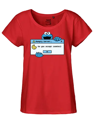 Hungry Server - A funny retro computer-inspired design that reimagines the classic cookie popup with geek humor. Perfect for programmers, developers, gamers, and tech enthusiasts. - Fairtrade Girl Shirt