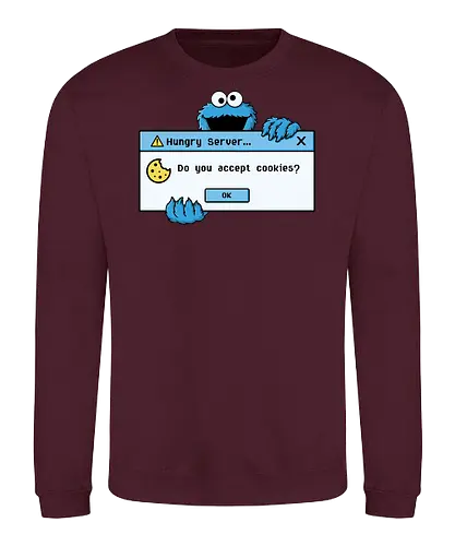 Hungry Server - A funny retro computer-inspired design that reimagines the classic cookie popup with geek humor. Perfect for programmers, developers, gamers, and tech enthusiasts. - Sweatshirt