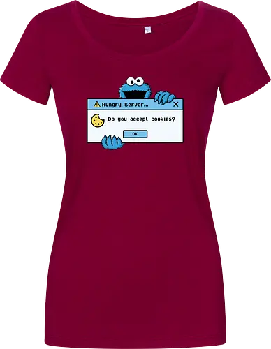 Hungry Server - A funny retro computer-inspired design that reimagines the classic cookie popup with geek humor. Perfect for programmers, developers, gamers, and tech enthusiasts. - Women T-Shirt