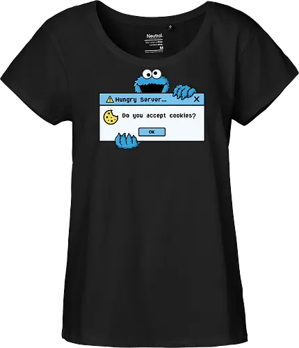 Hungry Server - A funny retro computer-inspired design that reimagines the classic cookie popup with geek humor. Perfect for programmers, developers, gamers, and tech enthusiasts. - Fairtrade Girl Shirt