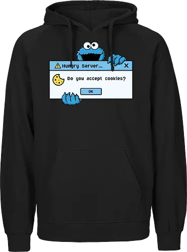 Hungry Server - A funny retro computer-inspired design that reimagines the classic cookie popup with geek humor. Perfect for programmers, developers, gamers, and tech enthusiasts. - Fairtrade Hoodie