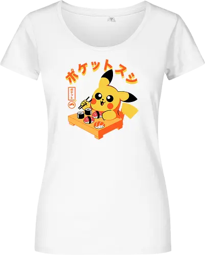 Pocket Sushi - sushi, yellow monster, fish, japanese food, cute, kawaii, anime, rice, pop culture, gaming - Women T-Shirt