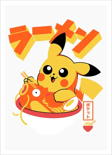 Pocket Ramen - ramen, yellow monster, fish, japanese food, kawaii, anime, noodles, pop culture, Cute, Gaming - Artprint