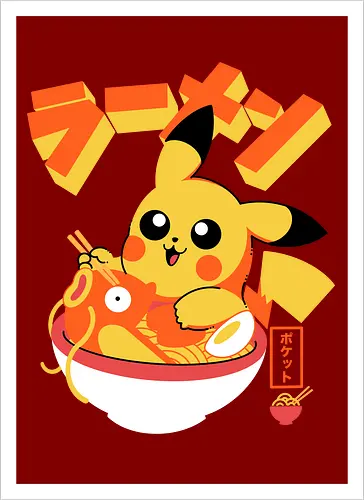Pocket Ramen - ramen, yellow monster, fish, japanese food, kawaii, anime, noodles, pop culture, Cute, Gaming - Artprint