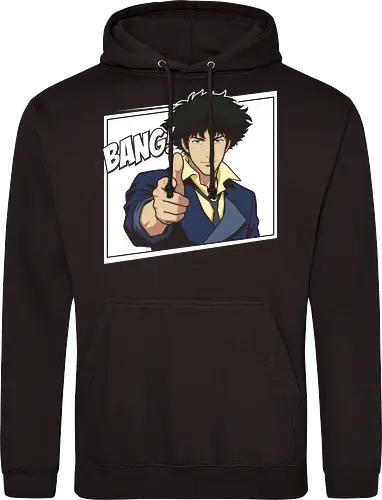 See You Space Cowboy: Minimalist Bang - Spike Spiegel shirt, Cowboy Bebop graphic tee, space cowboy merch, minimalist anime apparel, retro 90s anime streetwear, anime finger gun design, negative space anime art, classic sci-fi manga clothing, neo noir otaku fashion, vintage anime aesthetic - Standard Hoodie