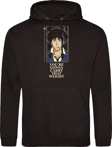 Carry That Weight: The Space Cowboy - Cowboy Bebop shirt, Spike Spiegel merch, carry that weight graphic tee, minimalist anime streetwear, retro 90s anime apparel, space cowboy clothing, aesthetic otaku fashion, neo noir anime design, nostalgic sci-fi tee, negative space anime art - Standard Hoodie