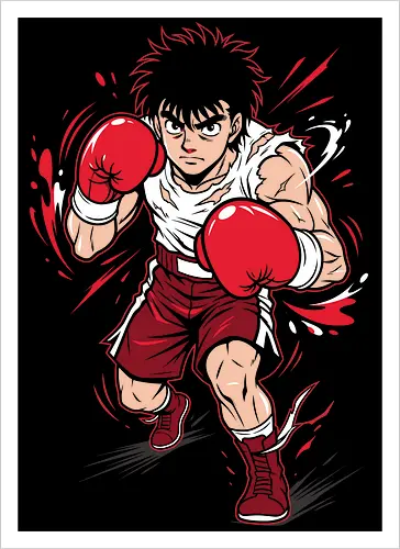 Dempsey Roll: The Fighting Spirit - Hajime no Ippo shirt, anime boxing graphic tee, Dempsey Roll apparel, sports anime streetwear, fighting spirit design, retro shonen manga clothing, gym motivation anime shirt, action pose graphic tee, Makunouchi Ippo merch, aesthetic otaku fashion - Artprint