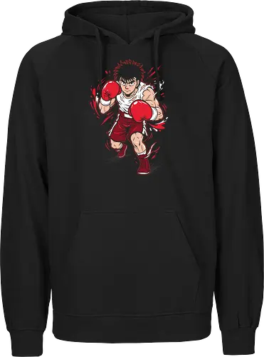 Dempsey Roll: The Fighting Spirit - Hajime no Ippo shirt, anime boxing graphic tee, Dempsey Roll apparel, sports anime streetwear, fighting spirit design, retro shonen manga clothing, gym motivation anime shirt, action pose graphic tee, Makunouchi Ippo merch, aesthetic otaku fashion - Fairtrade Hoodie