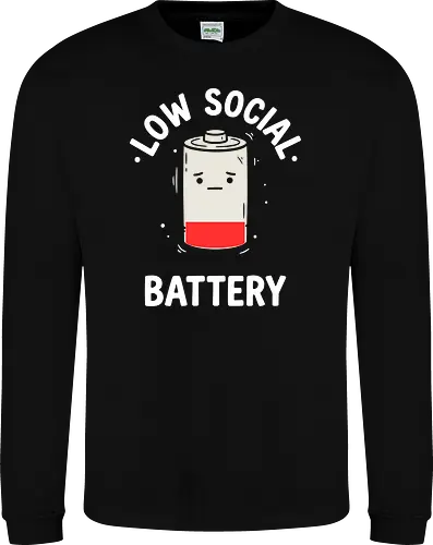 Low Energy: The Sad Battery - low battery shirt, funny tired graphic tee, introvert energy apparel, sad face battery design, relatable burnout clothing, minimalist aesthetic streetwear, sarcastic exhaustion shirt, cute low energy merch, lazy day fashion, Monday mood graphic - Sweatshirt
