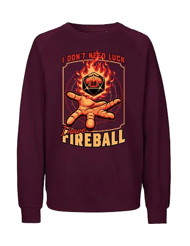 RPG Dice Luck Fireball - Rpg, Role-play, Role-playing, Roleplay Game, Role-playing Game, Roleplaying Game, Critical Hit, Critical, Critical Fail, Critical Success, Dungeon Master, Dungeon, Luck, Nerd, Geek, Adventure, Fantasy, Magic, Ritual, Magical, Wizard, Sorcery, Sorcerer, D20, Pen and Paper, Fireball, Tabletop Game, Tabletop, Tabletop Gaming, Tabletop Rpg, Game Master - Fairtrade Sweatshirt