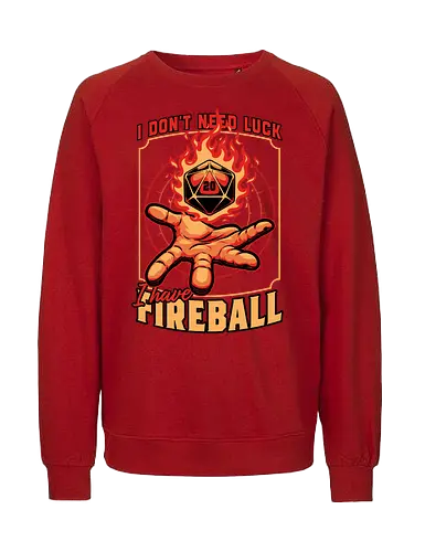 RPG Dice Luck Fireball - Rpg, Role-play, Role-playing, Roleplay Game, Role-playing Game, Roleplaying Game, Critical Hit, Critical, Critical Fail, Critical Success, Dungeon Master, Dungeon, Luck, Nerd, Geek, Adventure, Fantasy, Magic, Ritual, Magical, Wizard, Sorcery, Sorcerer, D20, Pen and Paper, Fireball, Tabletop Game, Tabletop, Tabletop Gaming, Tabletop Rpg, Game Master - Fairtrade Sweatshirt
