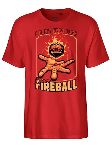 RPG Dice Luck Fireball - Rpg, Role-play, Role-playing, Roleplay Game, Role-playing Game, Roleplaying Game, Critical Hit, Critical, Critical Fail, Critical Success, Dungeon Master, Dungeon, Luck, Nerd, Geek, Adventure, Fantasy, Magic, Ritual, Magical, Wizard, Sorcery, Sorcerer, D20, Pen and Paper, Fireball, Tabletop Game, Tabletop, Tabletop Gaming, Tabletop Rpg, Game Master - Fairtrade T-Shirt
