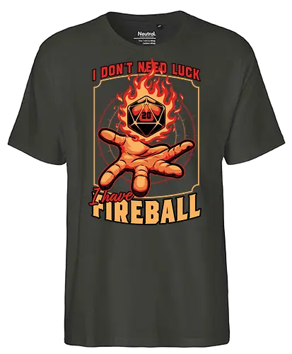 RPG Dice Luck Fireball - Rpg, Role-play, Role-playing, Roleplay Game, Role-playing Game, Roleplaying Game, Critical Hit, Critical, Critical Fail, Critical Success, Dungeon Master, Dungeon, Luck, Nerd, Geek, Adventure, Fantasy, Magic, Ritual, Magical, Wizard, Sorcery, Sorcerer, D20, Pen and Paper, Fireball, Tabletop Game, Tabletop, Tabletop Gaming, Tabletop Rpg, Game Master - Fairtrade T-Shirt
