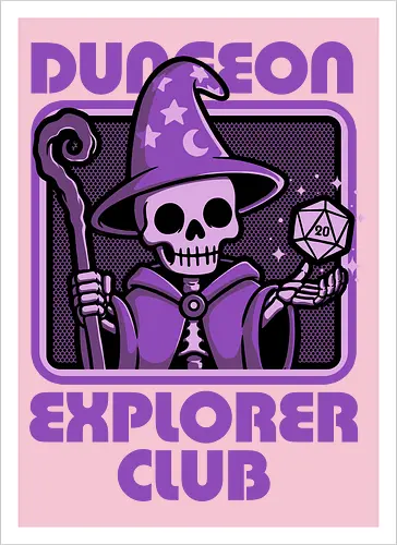 RPG Mage Skull - Rpg, Role-play, Role-playing, Roleplay Game, Role-playing Game, Roleplaying Game, Critical Hit, Critical, Critical Fail, Critical Success, Dungeon Master, Dungeon, Nerd, Geek, Adventure, Fantasy, Magic, Ritual, Magical, Wizard, Sorcery, Sorcerer, D20, Fireball, Tabletop Game, Tabletop, Tabletop Gaming, Tabletop Rpg, Game Master, Exploration, Explorer, Club, Skull, Skeleton, Bones, Bone, Undead - Artprint