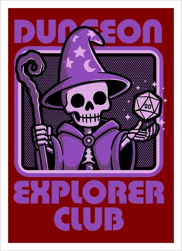 RPG Mage Skull - Rpg, Role-play, Role-playing, Roleplay Game, Role-playing Game, Roleplaying Game, Critical Hit, Critical, Critical Fail, Critical Success, Dungeon Master, Dungeon, Nerd, Geek, Adventure, Fantasy, Magic, Ritual, Magical, Wizard, Sorcery, Sorcerer, D20, Fireball, Tabletop Game, Tabletop, Tabletop Gaming, Tabletop Rpg, Game Master, Exploration, Explorer, Club, Skull, Skeleton, Bones, Bone, Undead - Artprint