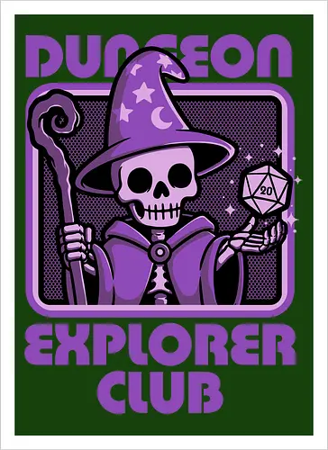 RPG Mage Skull - Rpg, Role-play, Role-playing, Roleplay Game, Role-playing Game, Roleplaying Game, Critical Hit, Critical, Critical Fail, Critical Success, Dungeon Master, Dungeon, Nerd, Geek, Adventure, Fantasy, Magic, Ritual, Magical, Wizard, Sorcery, Sorcerer, D20, Fireball, Tabletop Game, Tabletop, Tabletop Gaming, Tabletop Rpg, Game Master, Exploration, Explorer, Club, Skull, Skeleton, Bones, Bone, Undead - Artprint