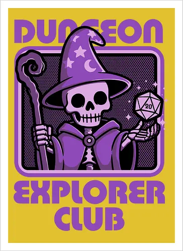 RPG Mage Skull - Rpg, Role-play, Role-playing, Roleplay Game, Role-playing Game, Roleplaying Game, Critical Hit, Critical, Critical Fail, Critical Success, Dungeon Master, Dungeon, Nerd, Geek, Adventure, Fantasy, Magic, Ritual, Magical, Wizard, Sorcery, Sorcerer, D20, Fireball, Tabletop Game, Tabletop, Tabletop Gaming, Tabletop Rpg, Game Master, Exploration, Explorer, Club, Skull, Skeleton, Bones, Bone, Undead - Artprint