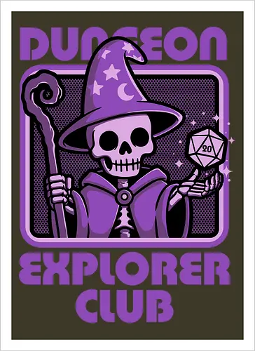 RPG Mage Skull - Rpg, Role-play, Role-playing, Roleplay Game, Role-playing Game, Roleplaying Game, Critical Hit, Critical, Critical Fail, Critical Success, Dungeon Master, Dungeon, Nerd, Geek, Adventure, Fantasy, Magic, Ritual, Magical, Wizard, Sorcery, Sorcerer, D20, Fireball, Tabletop Game, Tabletop, Tabletop Gaming, Tabletop Rpg, Game Master, Exploration, Explorer, Club, Skull, Skeleton, Bones, Bone, Undead - Artprint