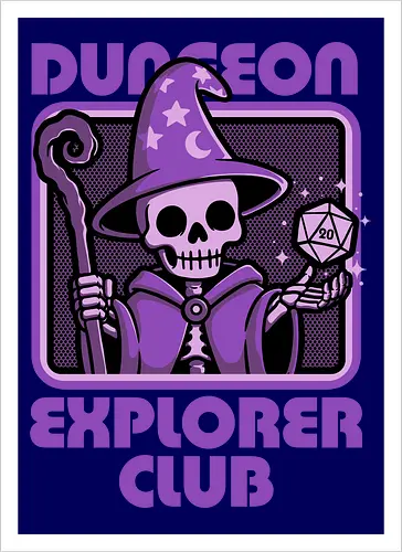 RPG Mage Skull - Rpg, Role-play, Role-playing, Roleplay Game, Role-playing Game, Roleplaying Game, Critical Hit, Critical, Critical Fail, Critical Success, Dungeon Master, Dungeon, Nerd, Geek, Adventure, Fantasy, Magic, Ritual, Magical, Wizard, Sorcery, Sorcerer, D20, Fireball, Tabletop Game, Tabletop, Tabletop Gaming, Tabletop Rpg, Game Master, Exploration, Explorer, Club, Skull, Skeleton, Bones, Bone, Undead - Artprint